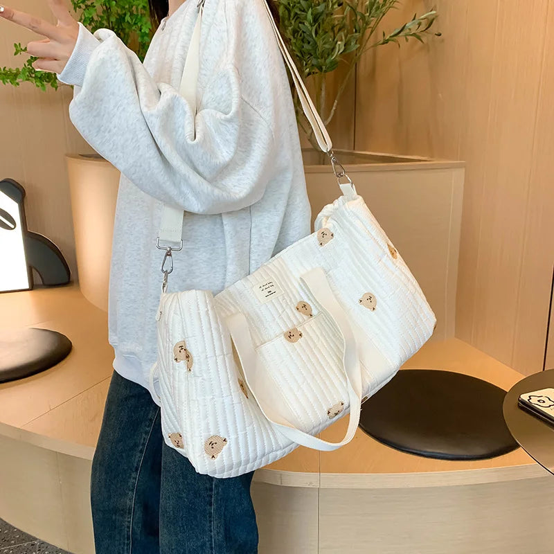 Mommy Bag Storage Bag Multi-functional Shoulder Bag Fashion Cotton Quilted Floral Portable Handbag Lightweight Crossbody Bag