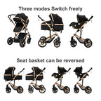 Poussette 3 en 1 Système de voyage Landaus pour nouveau-nés Siège-auto Poussette Paysage élevé Poussette bébé légère