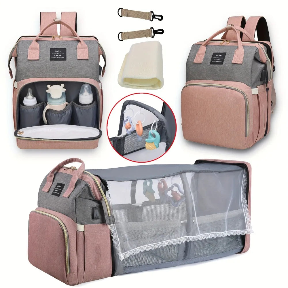 Sac à Dos de Maternité 2 en 1 – Lit Bébé Pliable & Sac de Voyage Grande Capacité