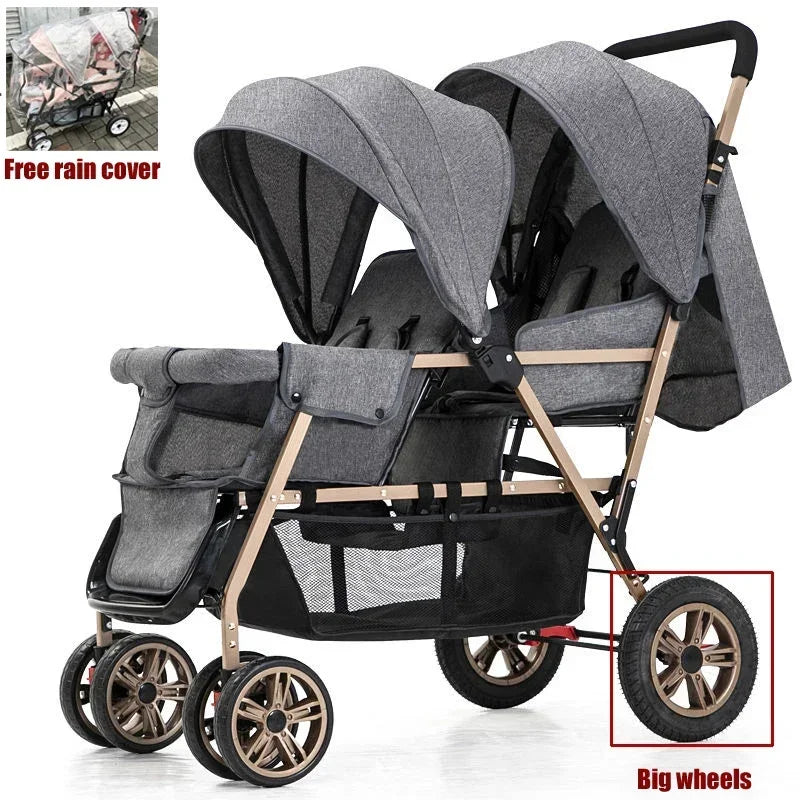 Poussette Double Jumeaux 2-en-1 Pliable