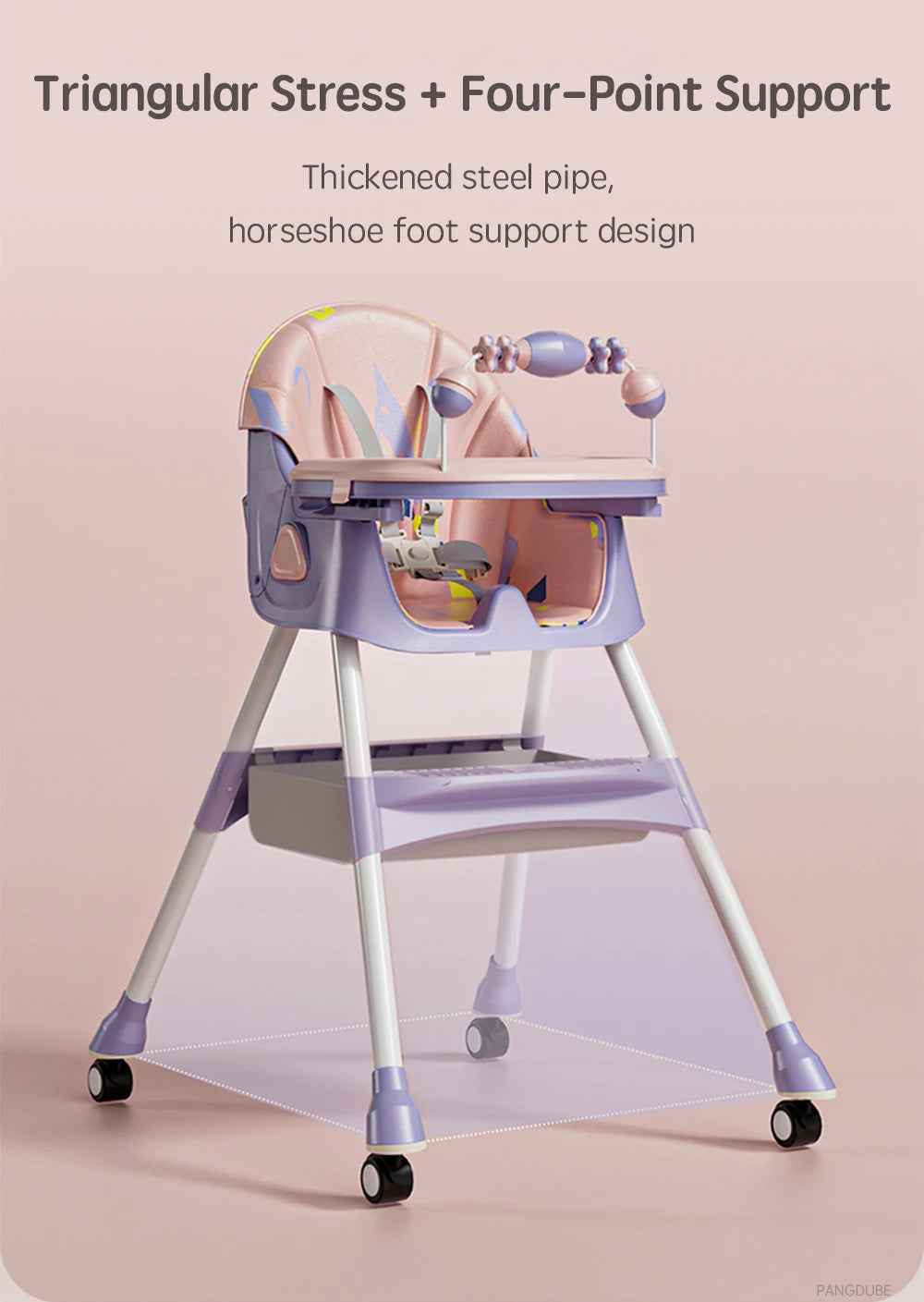 PANGDUBE Baby Seat Toddler Eating Chair Baby High Chair for Dinner Baby Feeding Chair with 4 Wheels, Bib, Bowl&spoon, Reclining