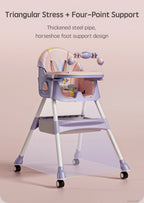 PANGDUBE Baby Seat Toddler Eating Chair Baby High Chair for Dinner Baby Feeding Chair with 4 Wheels, Bib, Bowl&spoon, Reclining