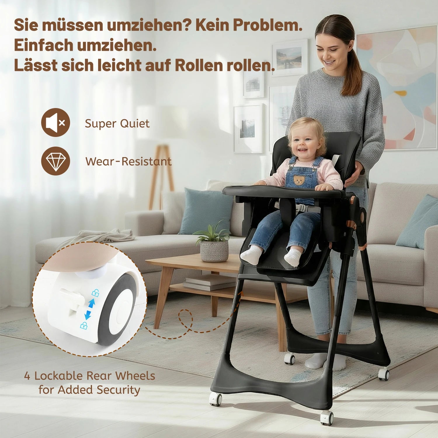 Baby High Chair 2-in-1 Combo High Chair with Swing Function Height Adjusttion Children High Chair Dining Chair Baby Chair Black