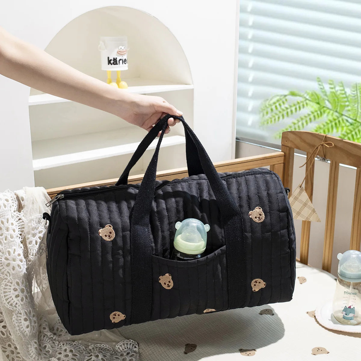 Mommy Bag Storage Bag Multi-functional Shoulder Bag Fashion Cotton Quilted Floral Portable Handbag Lightweight Crossbody Bag