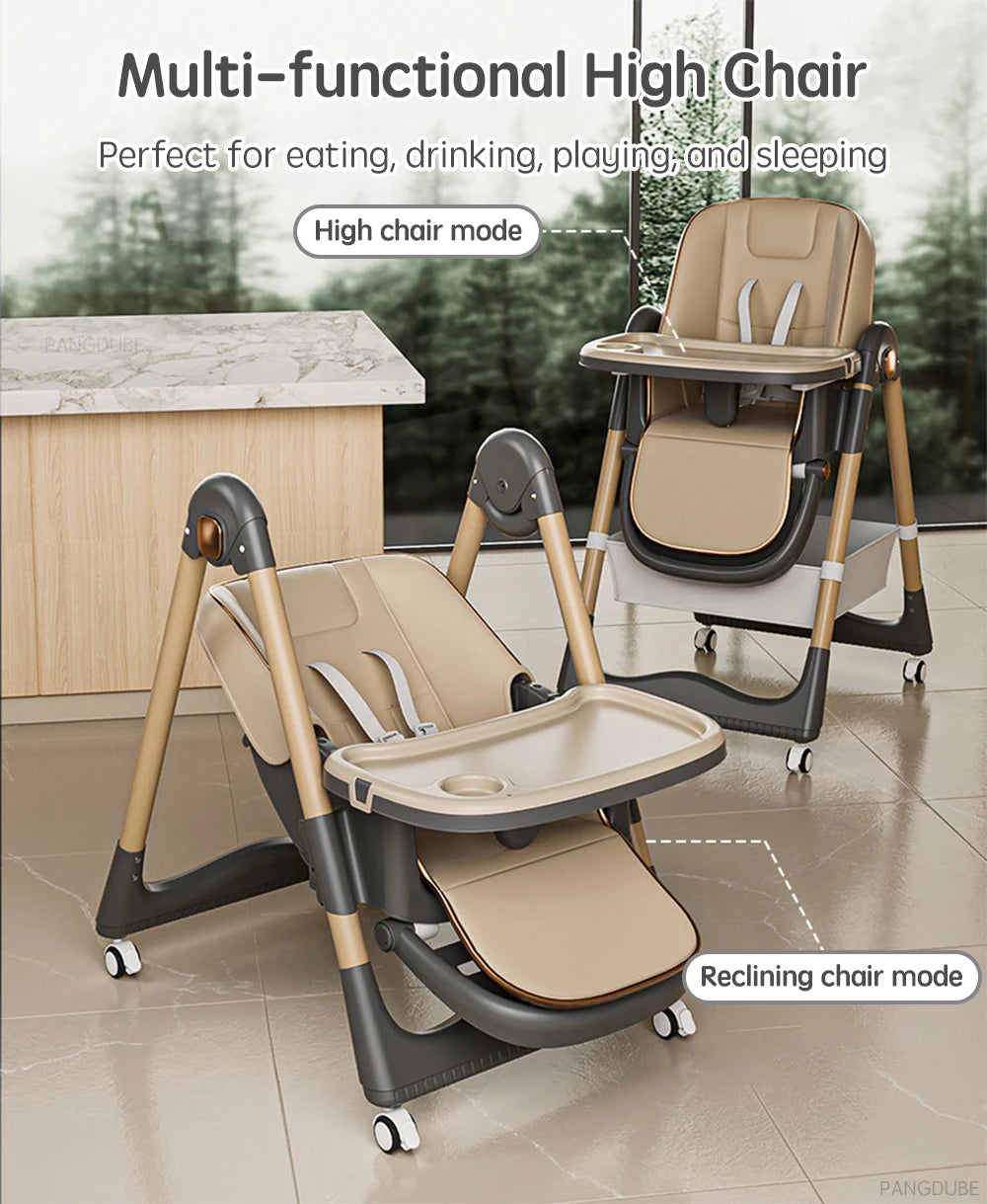 PANGDUBE Baby High Chair for Feeding Reclining, Folding and Lifting Baby Eating Chair with Wheels High Chair for Babies Seats