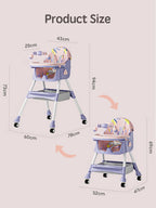 PANGDUBE Baby Seat Toddler Eating Chair Baby High Chair for Dinner Baby Feeding Chair with 4 Wheels, Bib, Bowl&spoon, Reclining