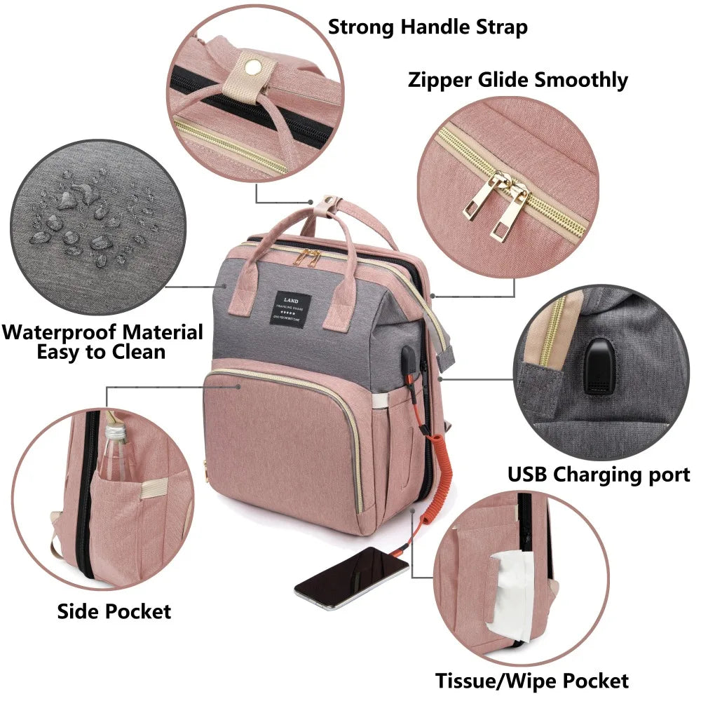 Sac à Dos de Maternité 2 en 1 – Lit Bébé Pliable & Sac de Voyage Grande Capacité