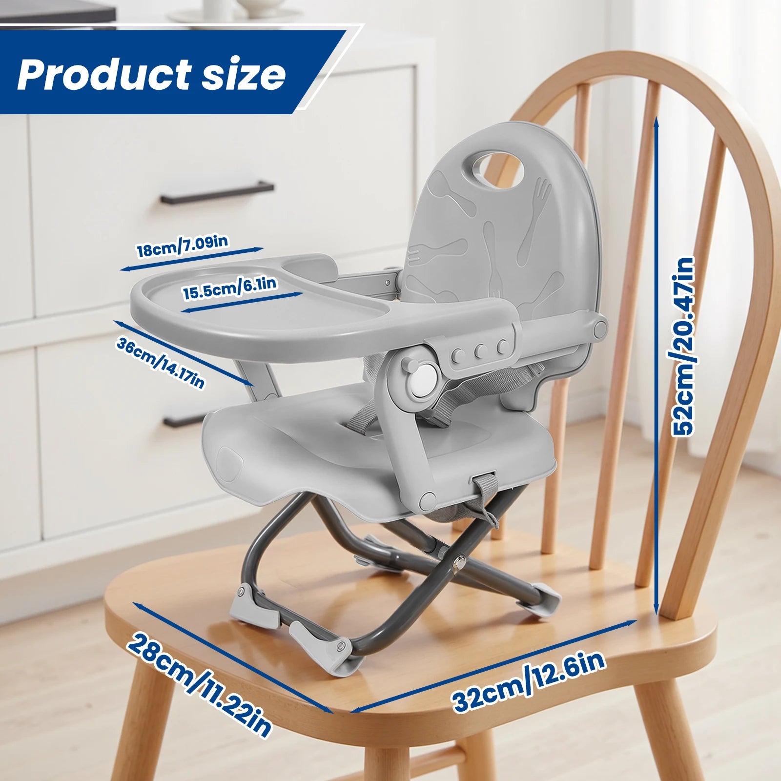 Portable High Chair for Babies & Toddlers, Foldable Booster Seat for Dining Chair, 6 Months to 3 Years, with Removable Tray