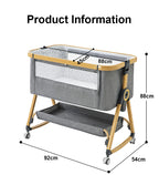Baby Crib 3 in 1 Bedside Crib Baby Playpen Adjustable Height Rotatable Wheels Cozy Mattress Mosquito for Newborn Baby Infants