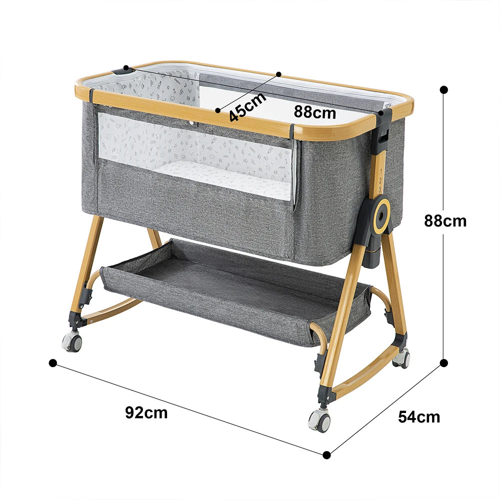 Baby Crib 3 in 1 Bedside Crib Baby Playpen Adjustable Height Rotatable Wheels Cozy Mattress Mosquito for Newborn Baby Infants