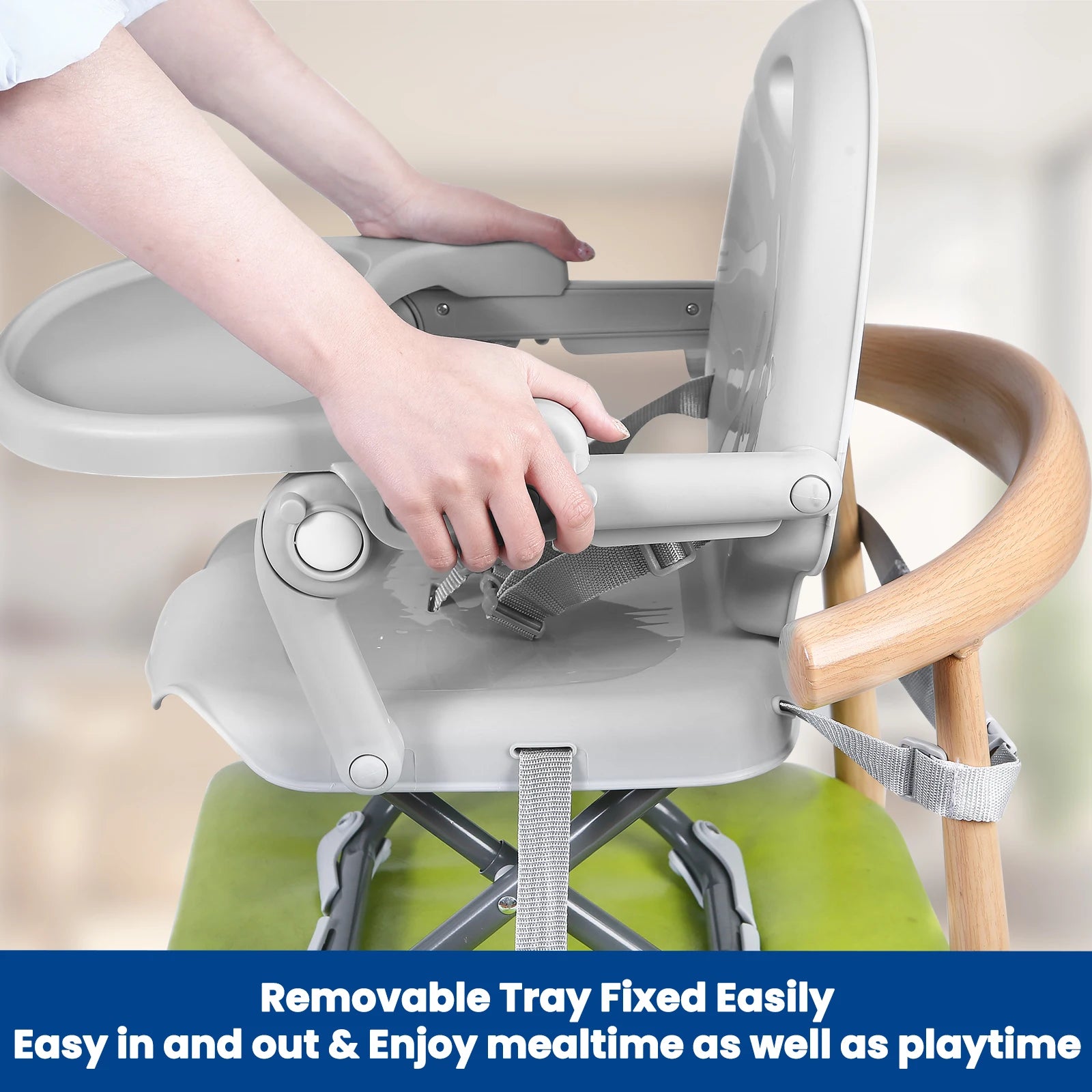 Portable High Chair for Babies & Toddlers, Foldable Booster Seat for Dining Chair, 6 Months to 3 Years, with Removable Tray