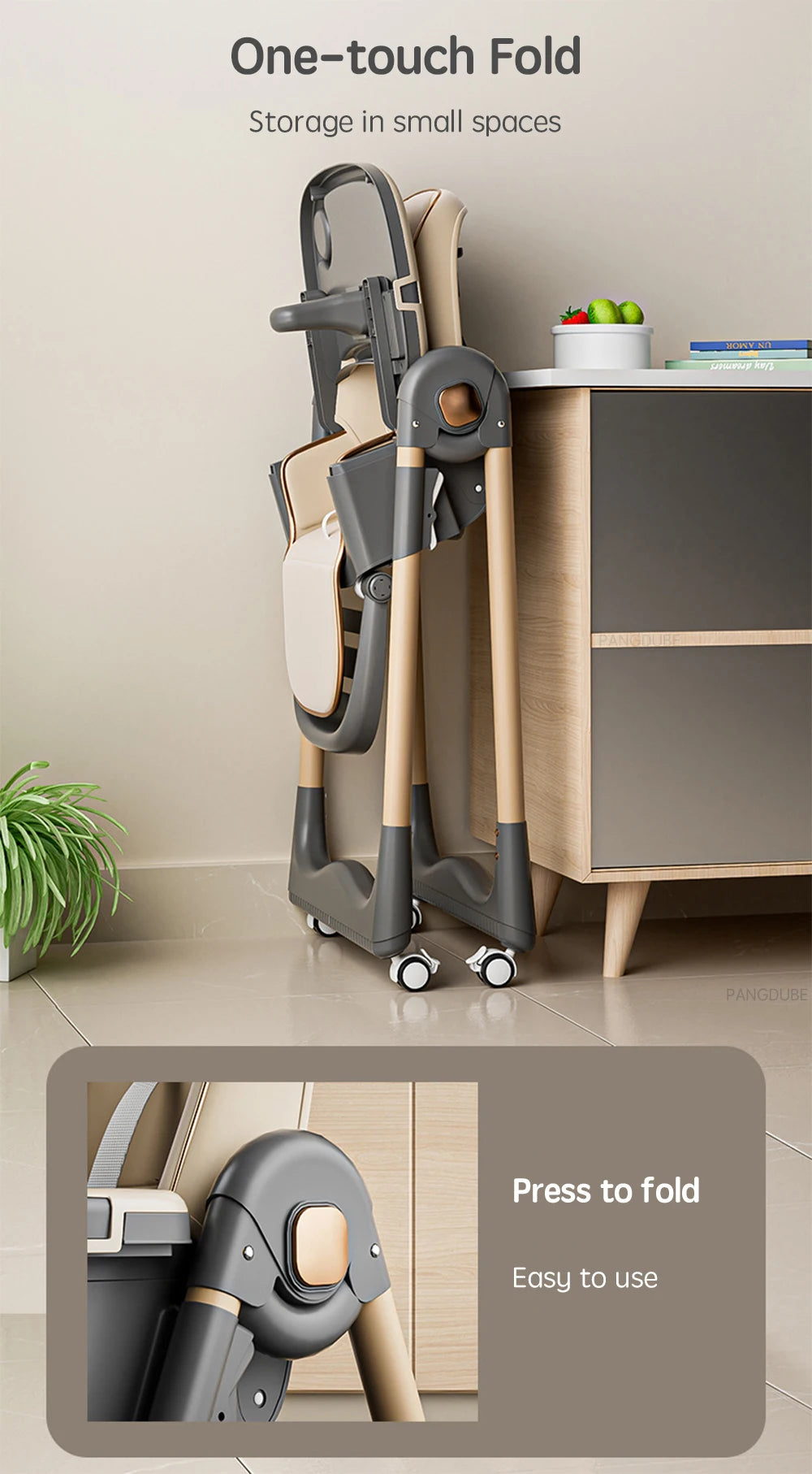 PANGDUBE Baby High Chair for Feeding Reclining, Folding and Lifting Baby Eating Chair with Wheels High Chair for Babies Seats