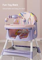 PANGDUBE Baby Seat Toddler Eating Chair Baby High Chair for Dinner Baby Feeding Chair with 4 Wheels, Bib, Bowl&spoon, Reclining