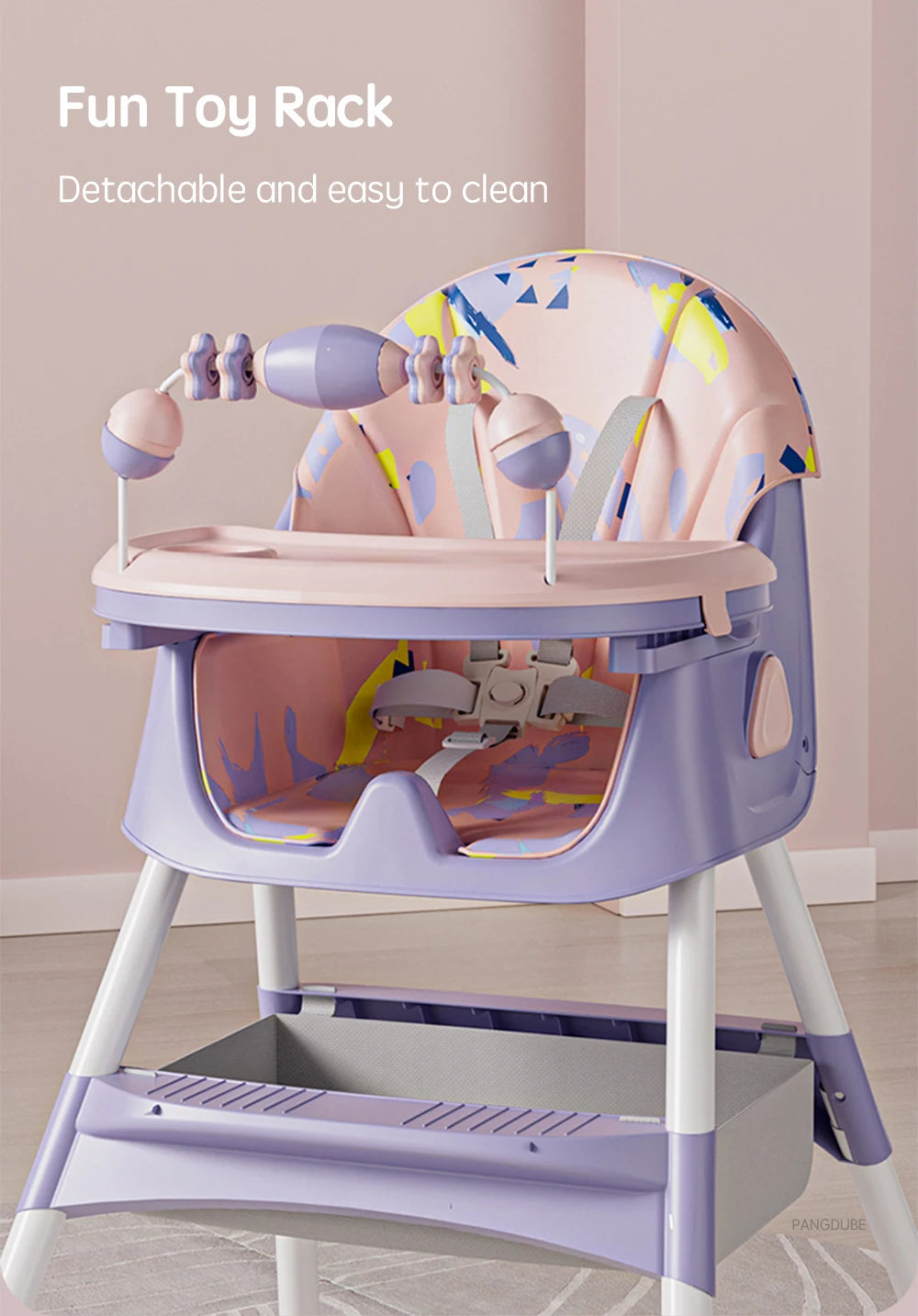 PANGDUBE Baby Seat Toddler Eating Chair Baby High Chair for Dinner Baby Feeding Chair with 4 Wheels, Bib, Bowl&spoon, Reclining