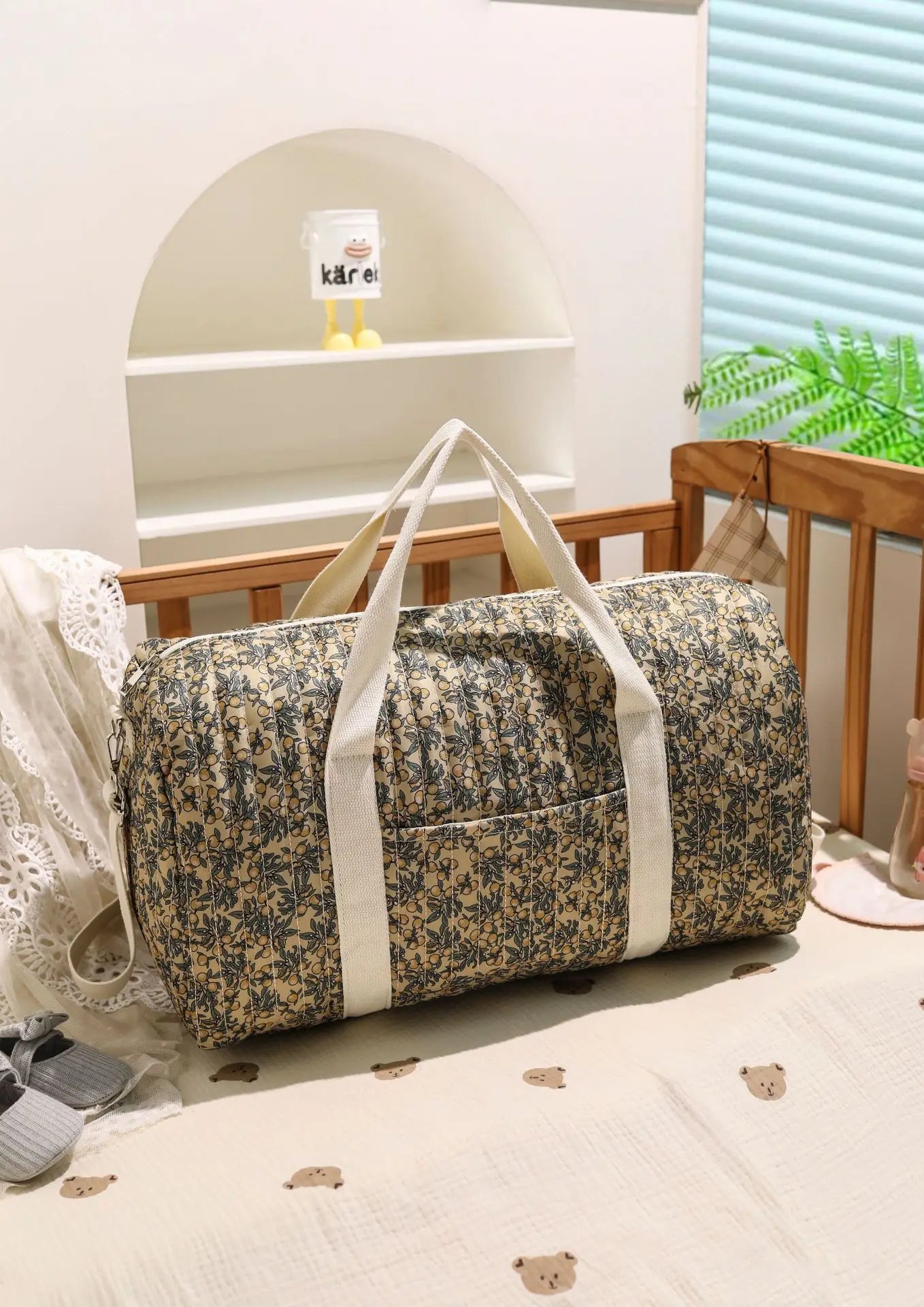 Mommy Bag Storage Bag Multi-functional Shoulder Bag Fashion Cotton Quilted Floral Portable Handbag Lightweight Crossbody Bag