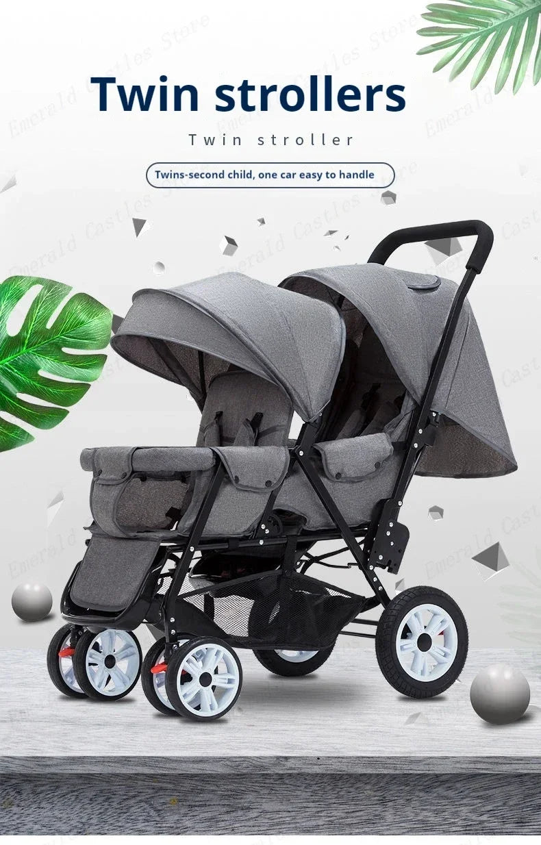 Poussette Double Jumeaux 2-en-1 Pliable