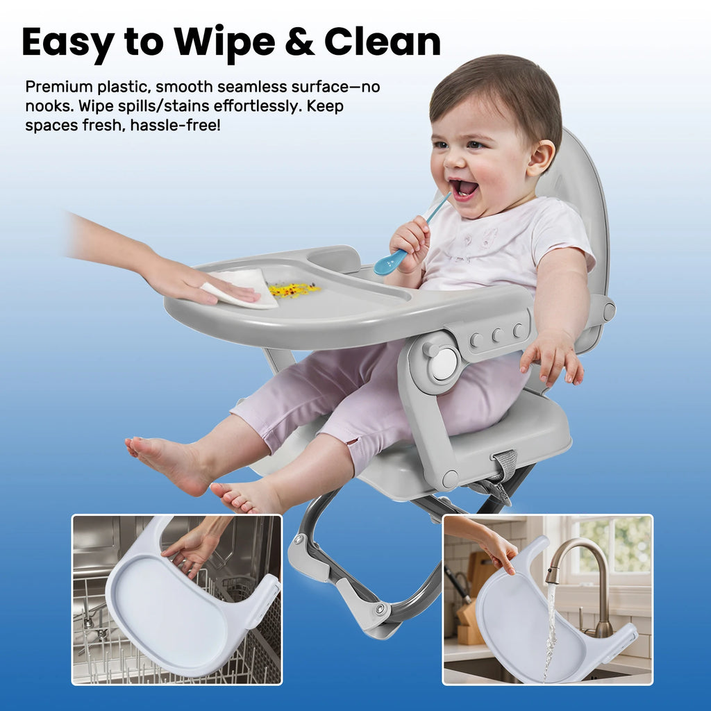 Portable High Chair for Babies & Toddlers, Foldable Booster Seat for Dining Chair, 6 Months to 3 Years, with Removable Tray