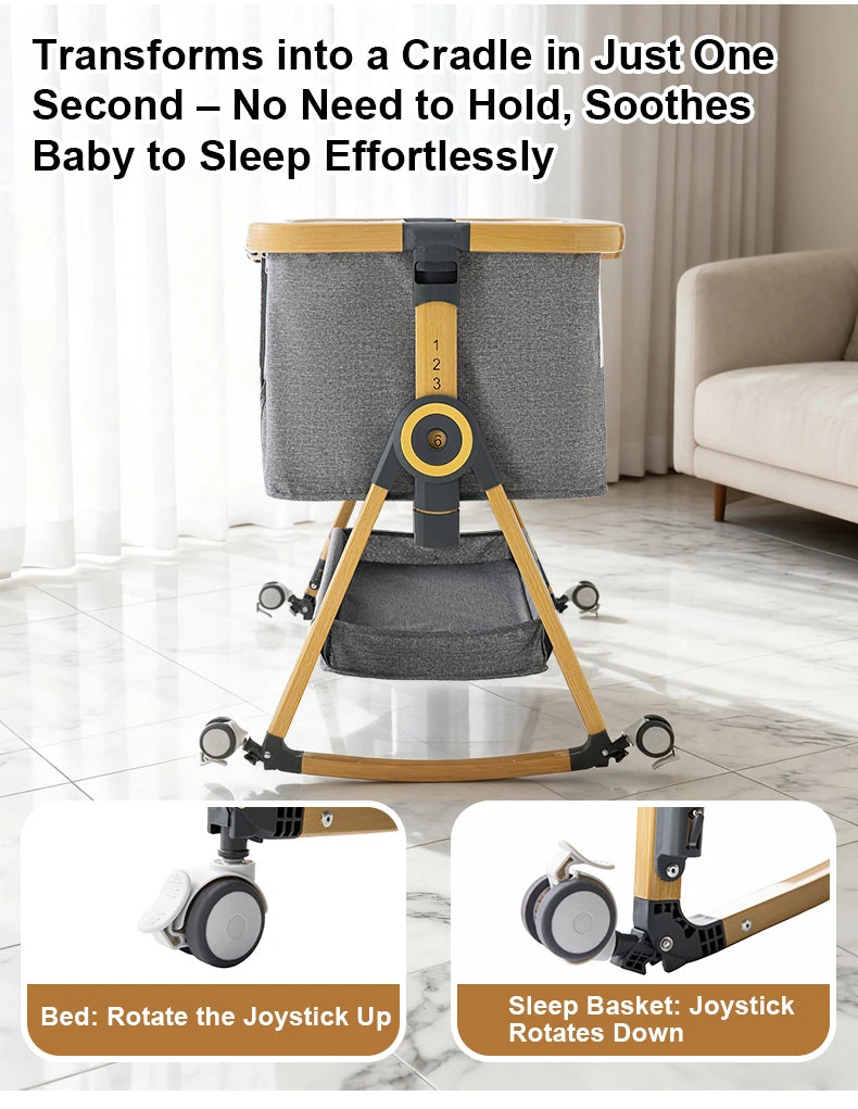 Baby Crib 3 in 1 Bedside Crib Baby Playpen Adjustable Height Rotatable Wheels Cozy Mattress Mosquito for Newborn Baby Infants