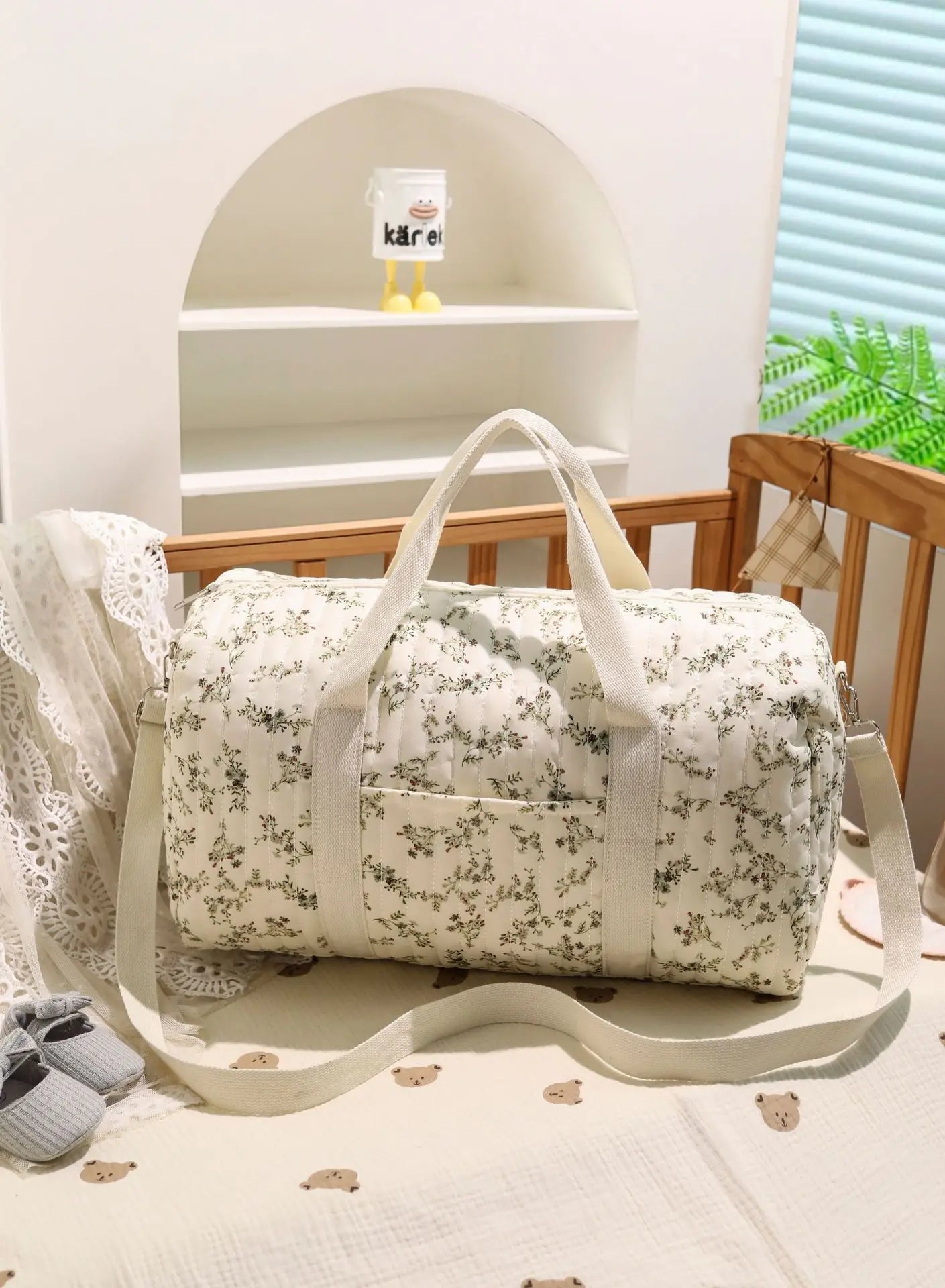 Mommy Bag Storage Bag Multi-functional Shoulder Bag Fashion Cotton Quilted Floral Portable Handbag Lightweight Crossbody Bag