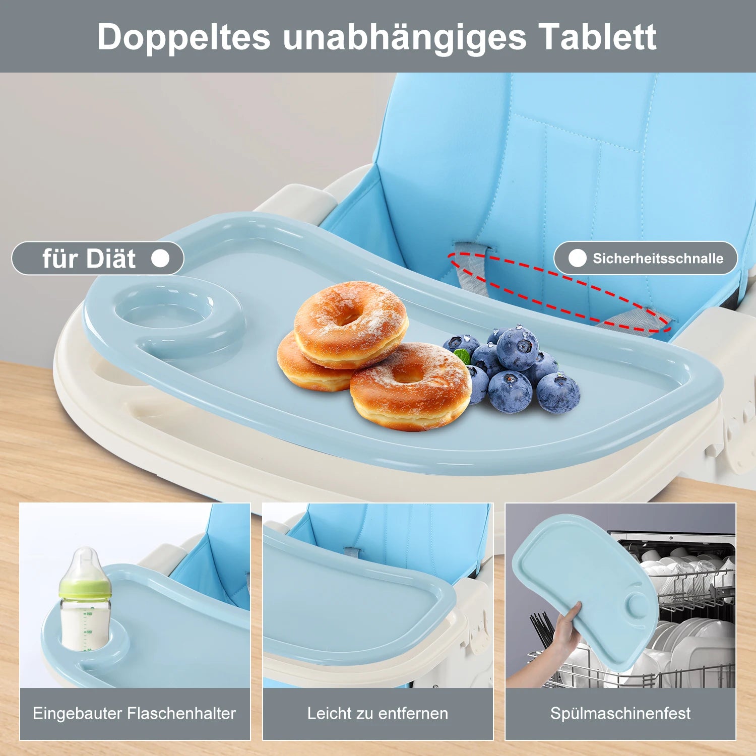 Baby chair high chair 4-in-1, height adjustable children high chair station wagon high chair with removable tray, non-slip chair leg caps