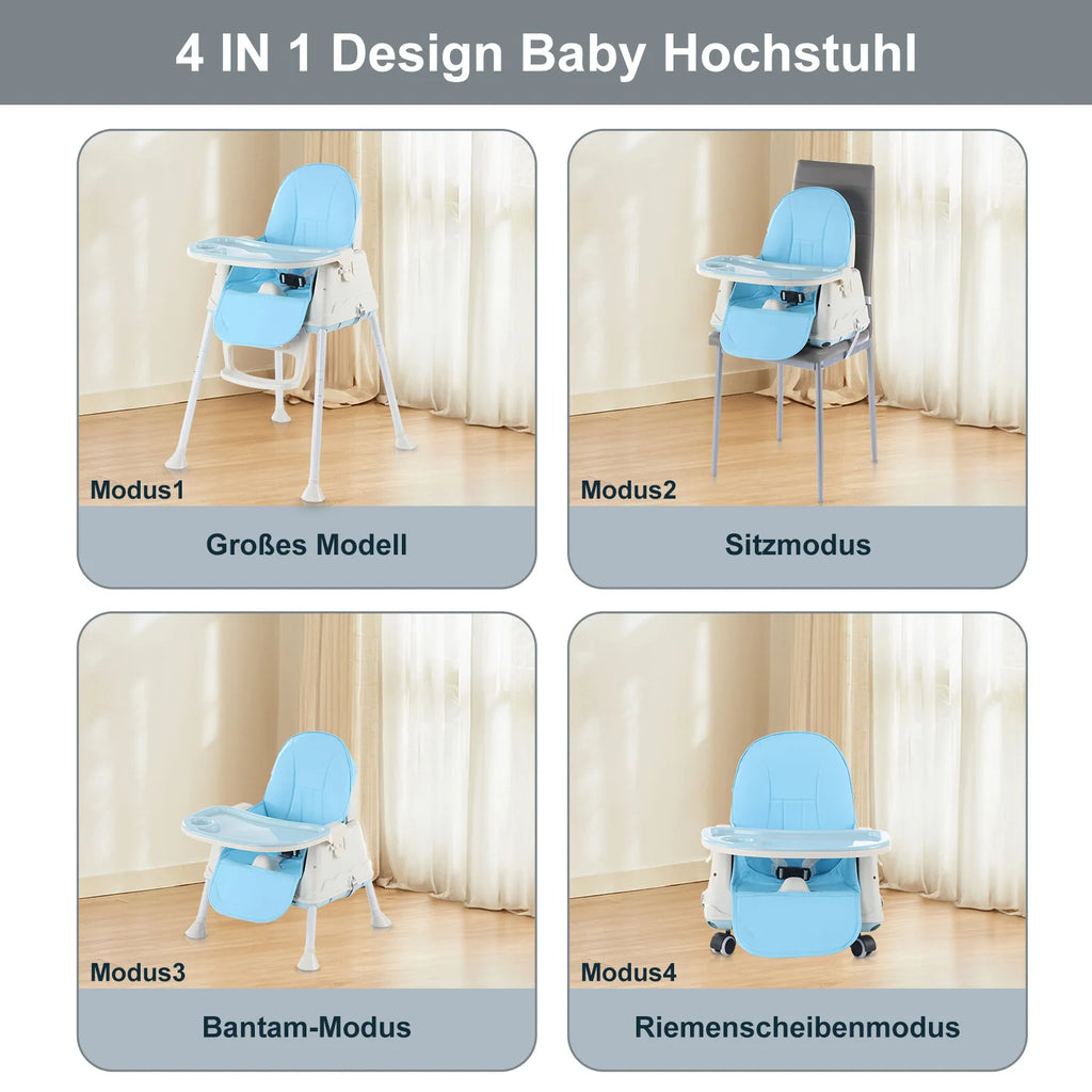 Baby chair high chair 4-in-1, height adjustable children high chair station wagon high chair with removable tray, non-slip chair leg caps