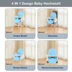 Baby chair high chair 4-in-1, height adjustable children high chair station wagon high chair with removable tray, non-slip chair leg caps