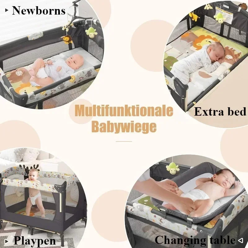 4 in 1 Portable Baby Crib Nursery Center Foldable Travel Playard with Bassinet Mattress Toys Changing Table for Newborn Infant