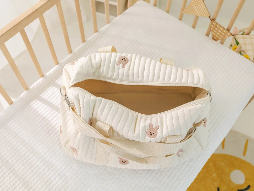 Little Bear Embroidered Handheld Shoulder Bag Cute Cartoon Large Capacity Mother Baby Parent Child Single Shoulder Bag Mommy Bag