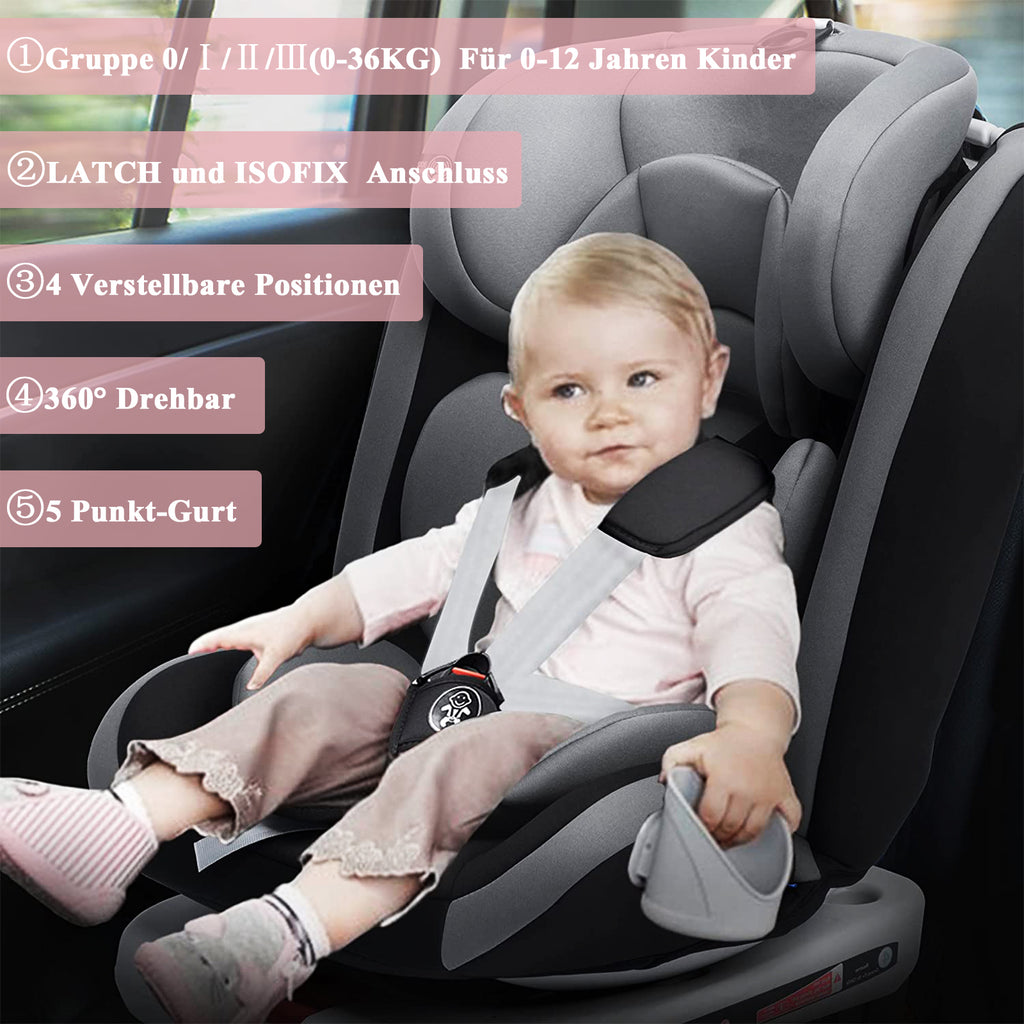 AP01 KL005 Child Car Seat 360° Rotating 5-Point Belt 9-36kg 0 -12 years ECE ISOFIX Child Safety Seat